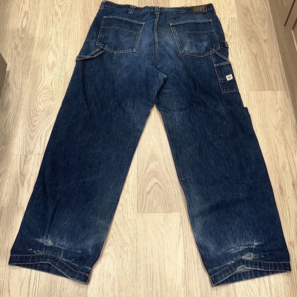 Vintage Y2K DKNY Carpenter Jeans Distressed Faded Baggy Wide Leg 42x33 USA